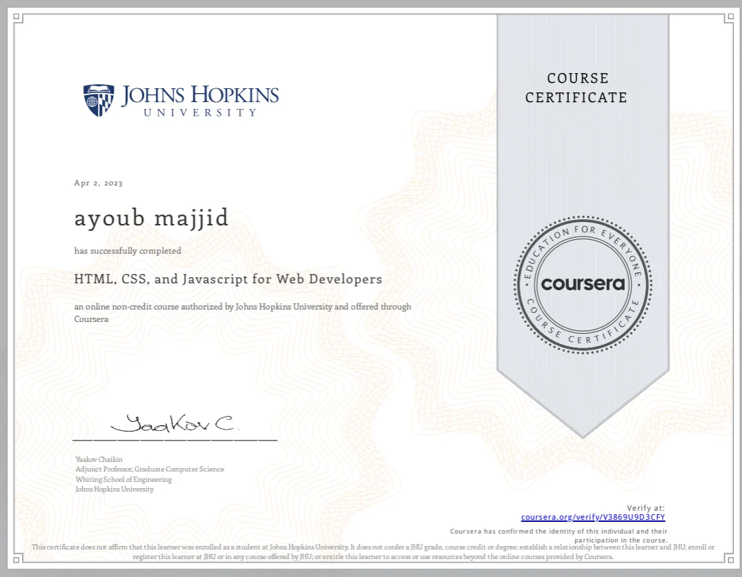 web development html css js certificate