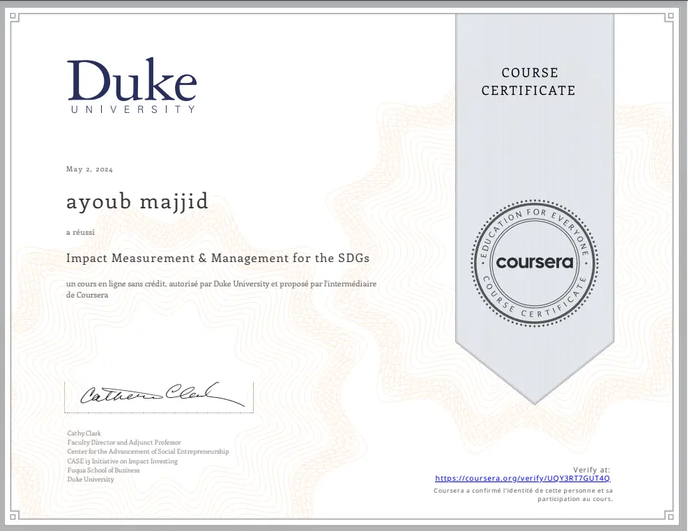 Impact Measurement & Management for the SDGs certificate