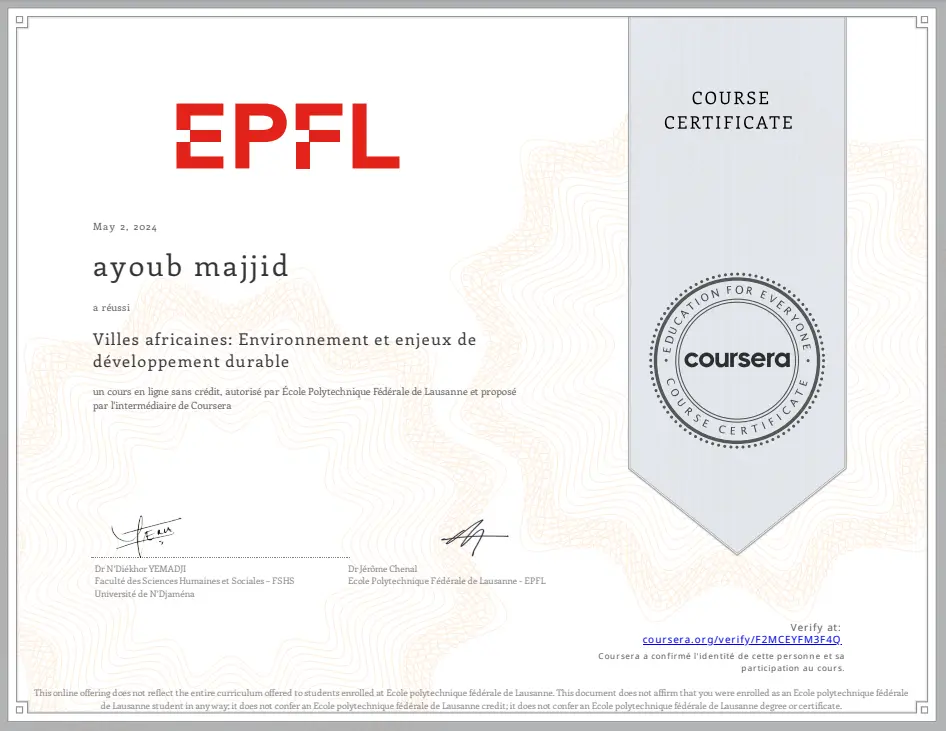 Villes africaines: Environnement et enjeux de développement durable certificate