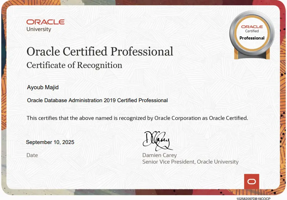 Oracle Certified Professional certificate