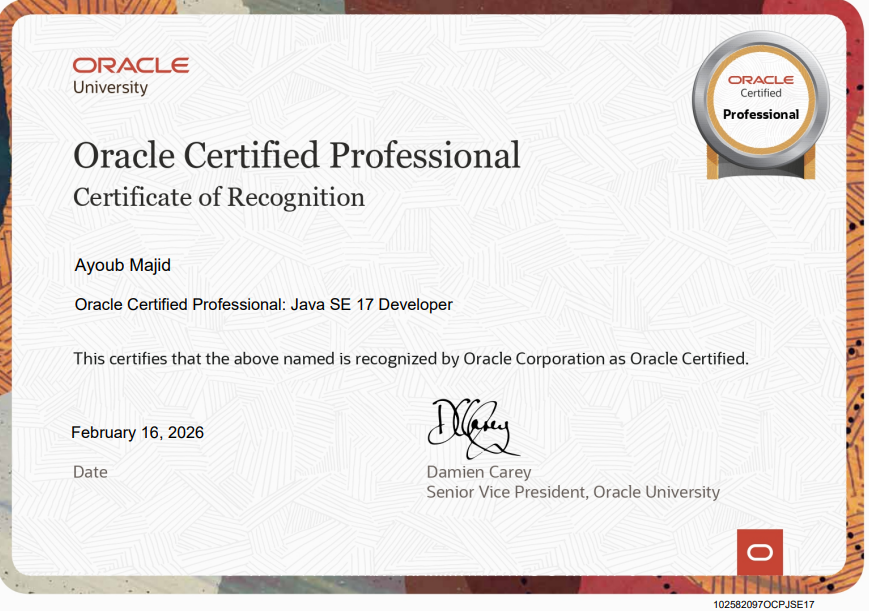 Oracle Certified Professional Java SE 17 Developer certificate